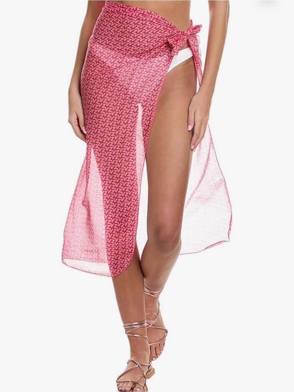 Zadig & Voltaire Pink Logo-Print Tie-Side Swim Sarong. Nwt